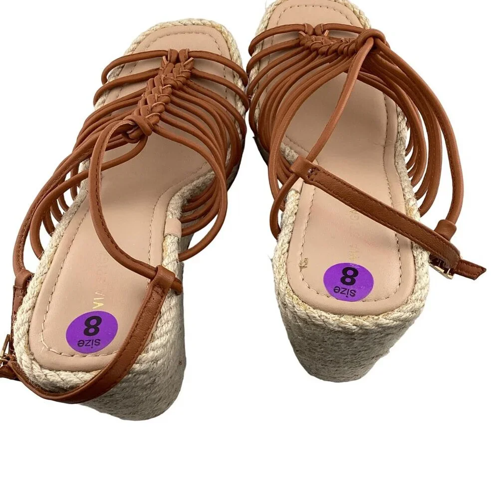 Via Spiga Selma Espadrille Wedge Sandal Size 8 Tan Braided Straps Strappy Open T